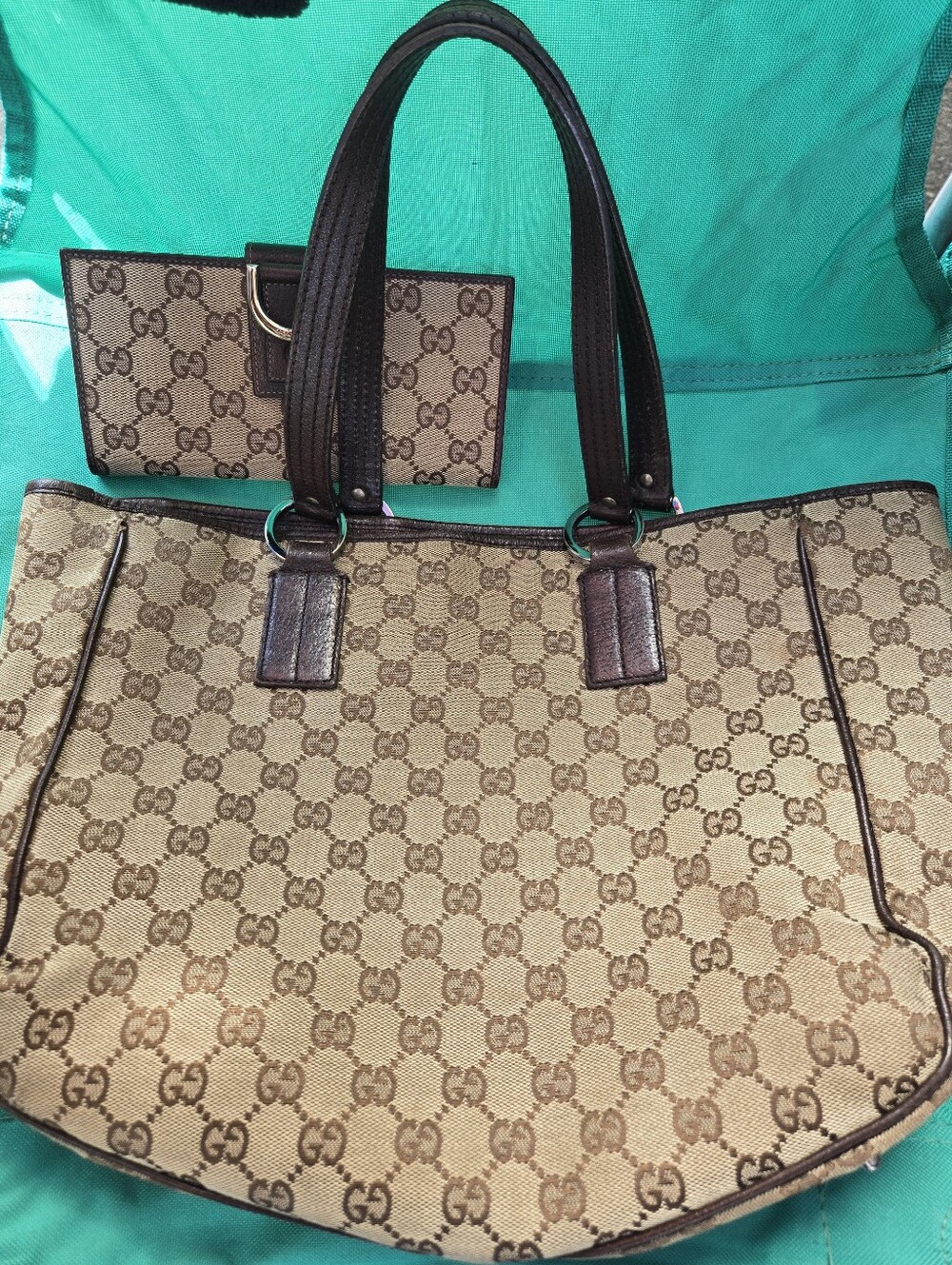 Vintage Gucci GG Monogram Canvas Handbag Wallet Bundle